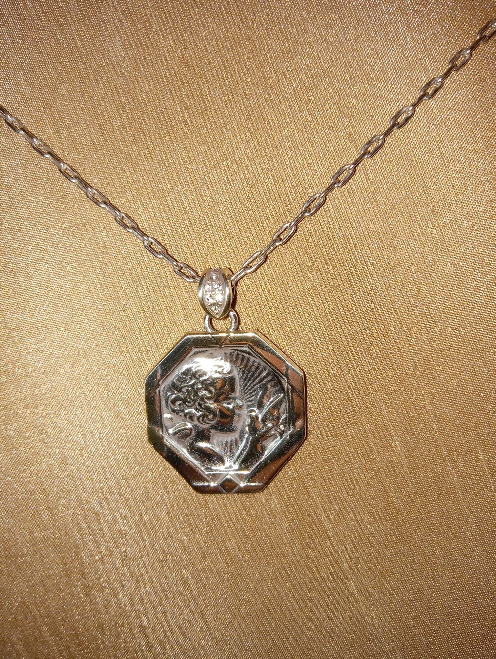 Brighton Necklace- Child With Bird/Dove, Peace on one side.